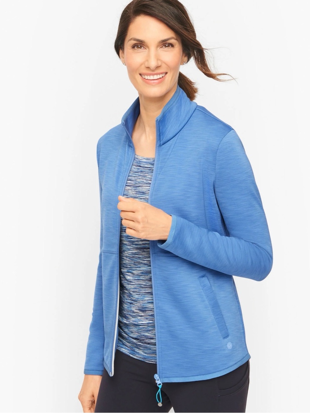 Talbots T by Talbots Brushed Scuba High-Low Jacket Striated Light Blue Size 1XP
